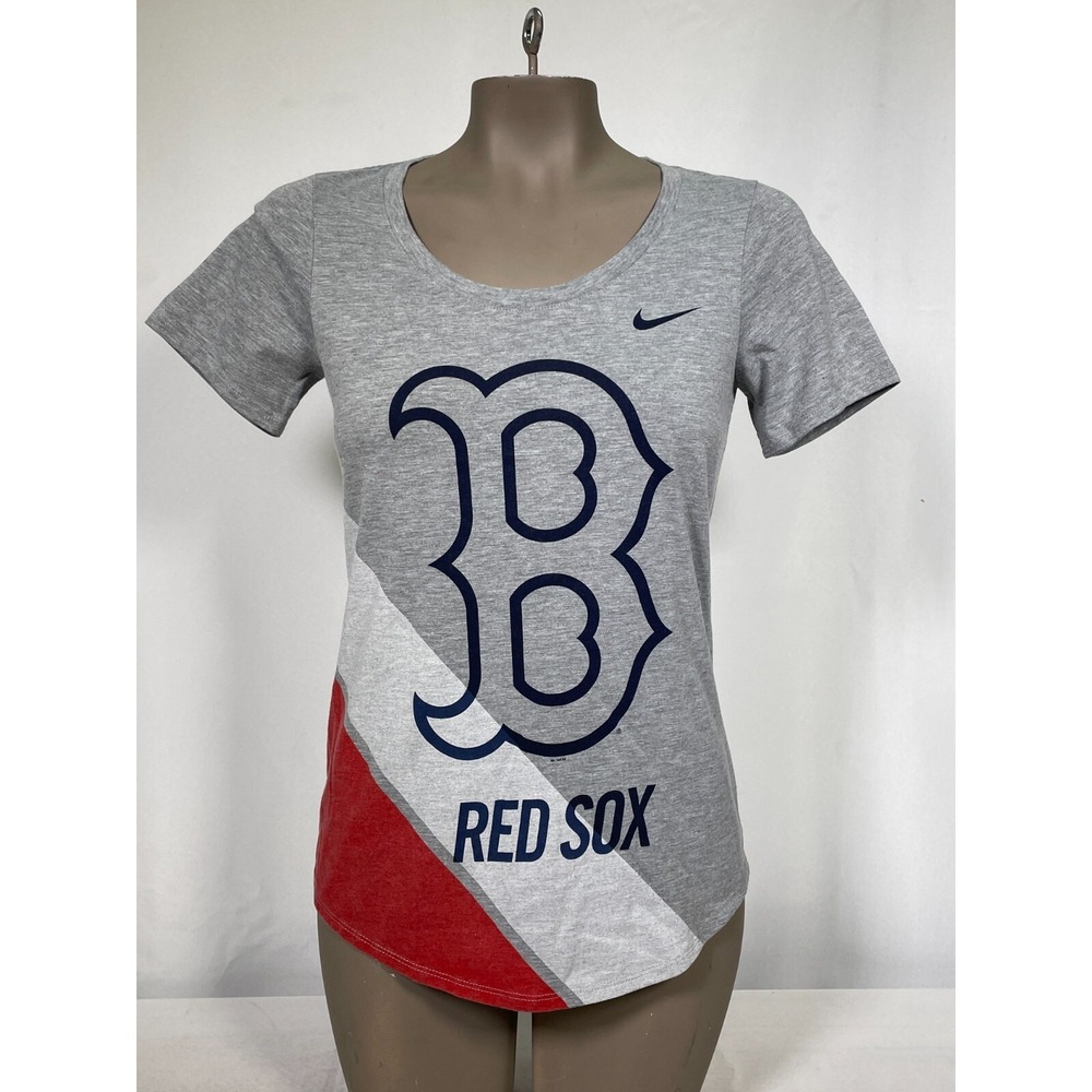 Boston Red Sox MLB Nike Tri-Blend Big Logo Round Neck Gray T-Shirt Women's SMALL